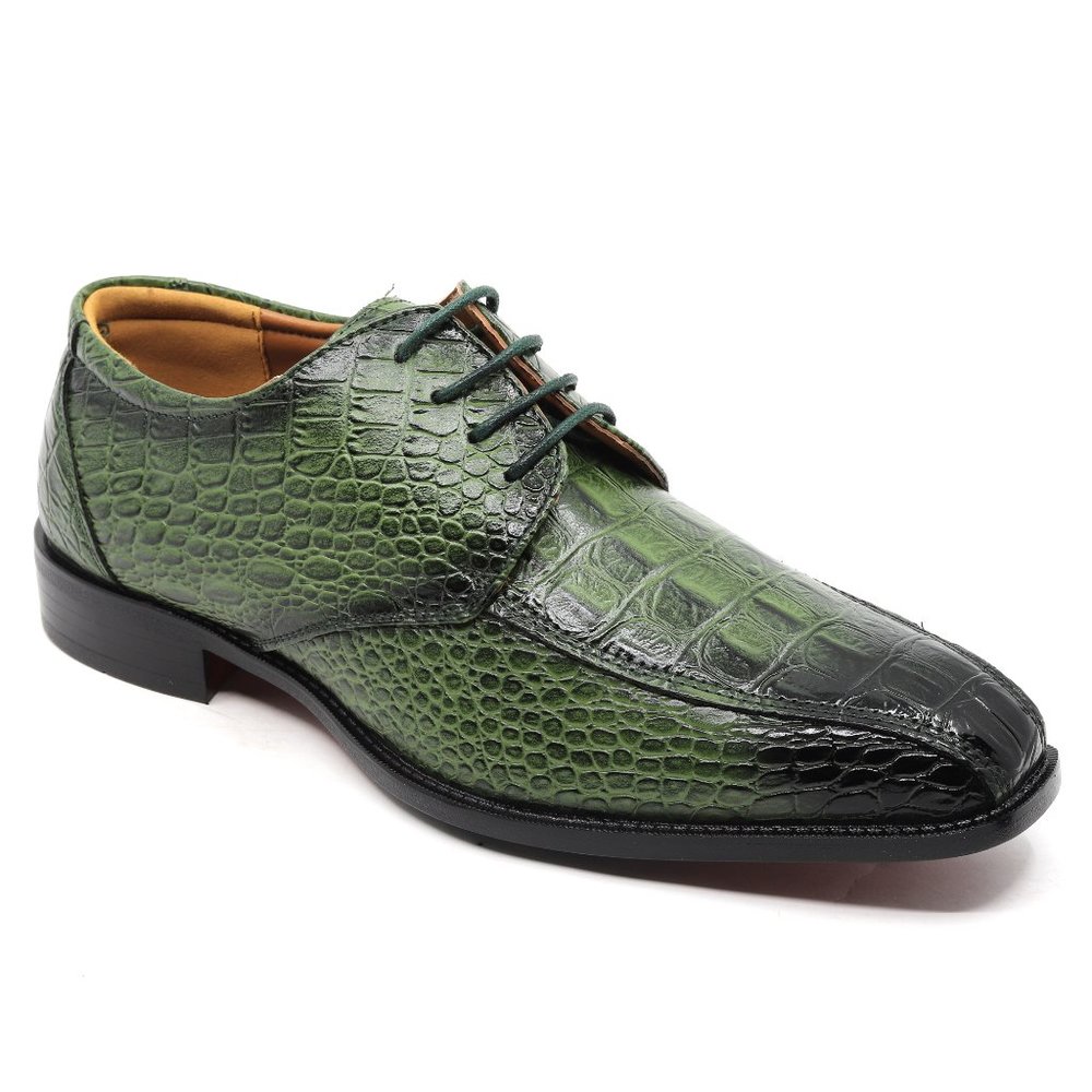 Green Men's Alligator Crocodile Print Oxford Fashion Lace Up Dress Shoe